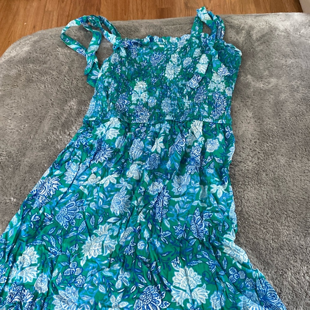 Floral Green and Blue Summer Dress